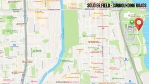 Map of routes to Soldier Field for Chicago Bears 2022 regular season